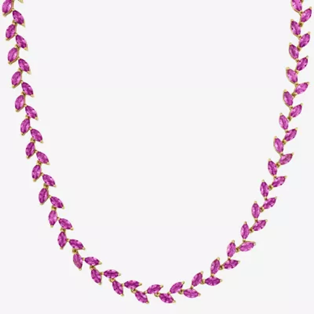 Womens Pink Sapphire Sterling Silver Inch Tennis Necklace