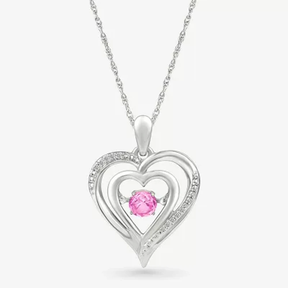 Womens Diamond Accent Lab Created Pink Sapphire Sterling Silver Heart 18 Inch Pendant Necklace