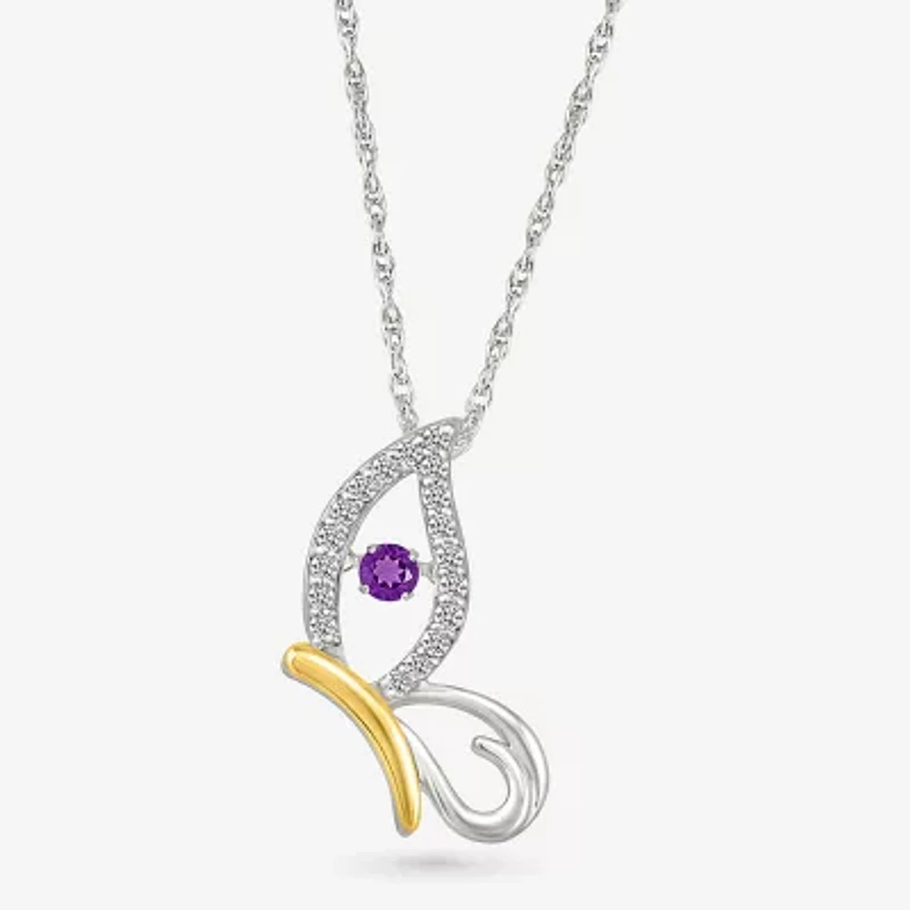 Womens Genuine Purple Amethyst 10K Gold Sterling Silver Butterfly 18 Inch Pendant Necklace
