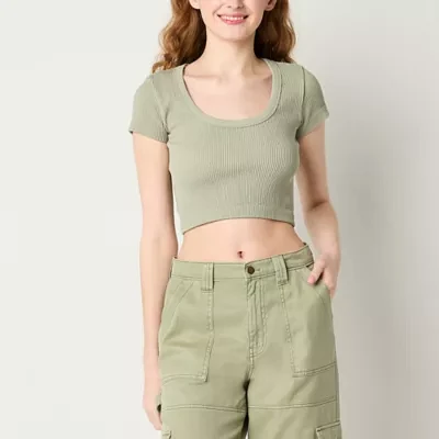 Arizona Womens Scoop Neck Short Sleeve Juniors T-Shirt