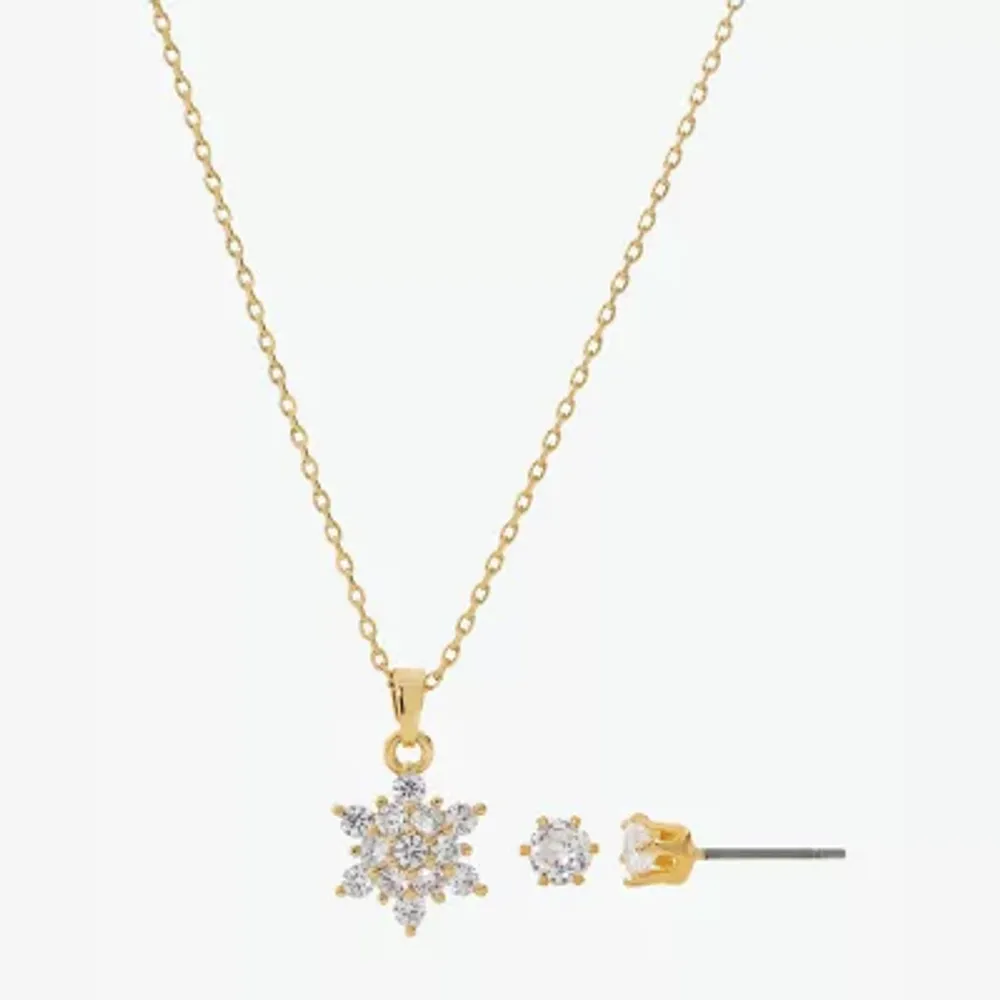 Sparkle Allure Womens Cubic Zirconia 14K Gold Over Brass Flower 2-pc. Jewelry Set