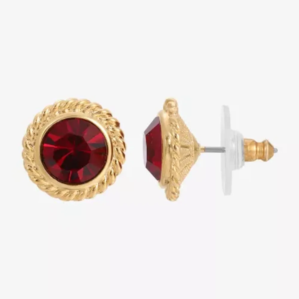 1928 Gold Tone Red 1/2 Inch Stud Earrings