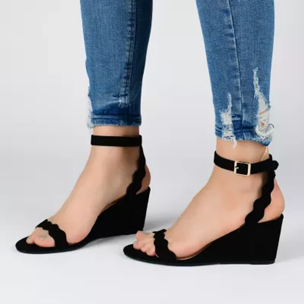 Journee Collection Loucia Womens Round Open Toe Wedge Heel Pumps