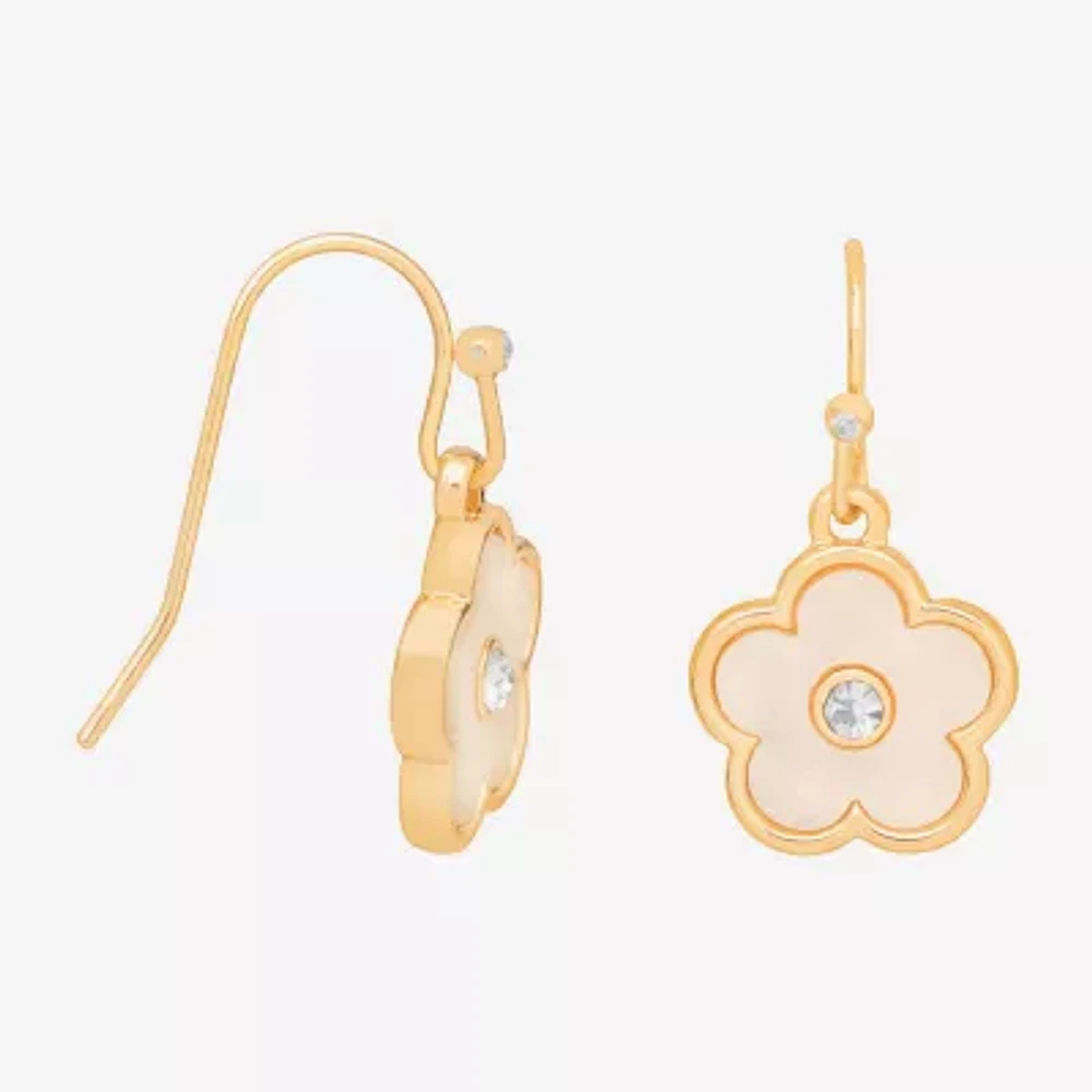 Bijoux Bar Delicates Gold Tone Womens Glass Simulated Pearl Flower Drop Earrings