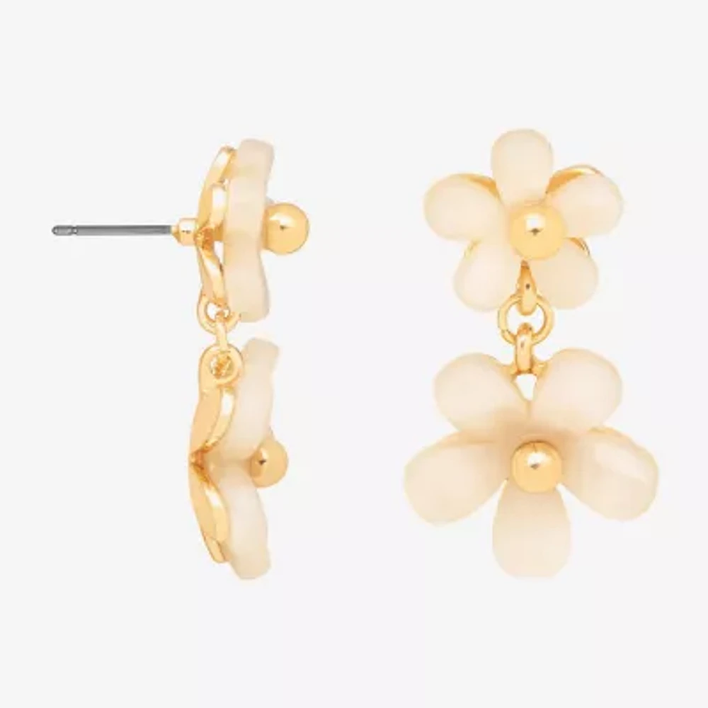 Bijoux Bar Delicates Gold Tone Womens Simulated Pearl Flower Drop Earrings