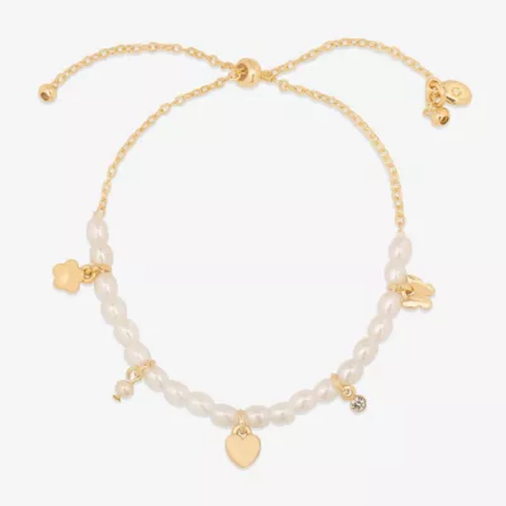 Bijoux Bar Delicates Gold Tone Womens Solid Link Butterfly Flower Heart Chain Bracelet
