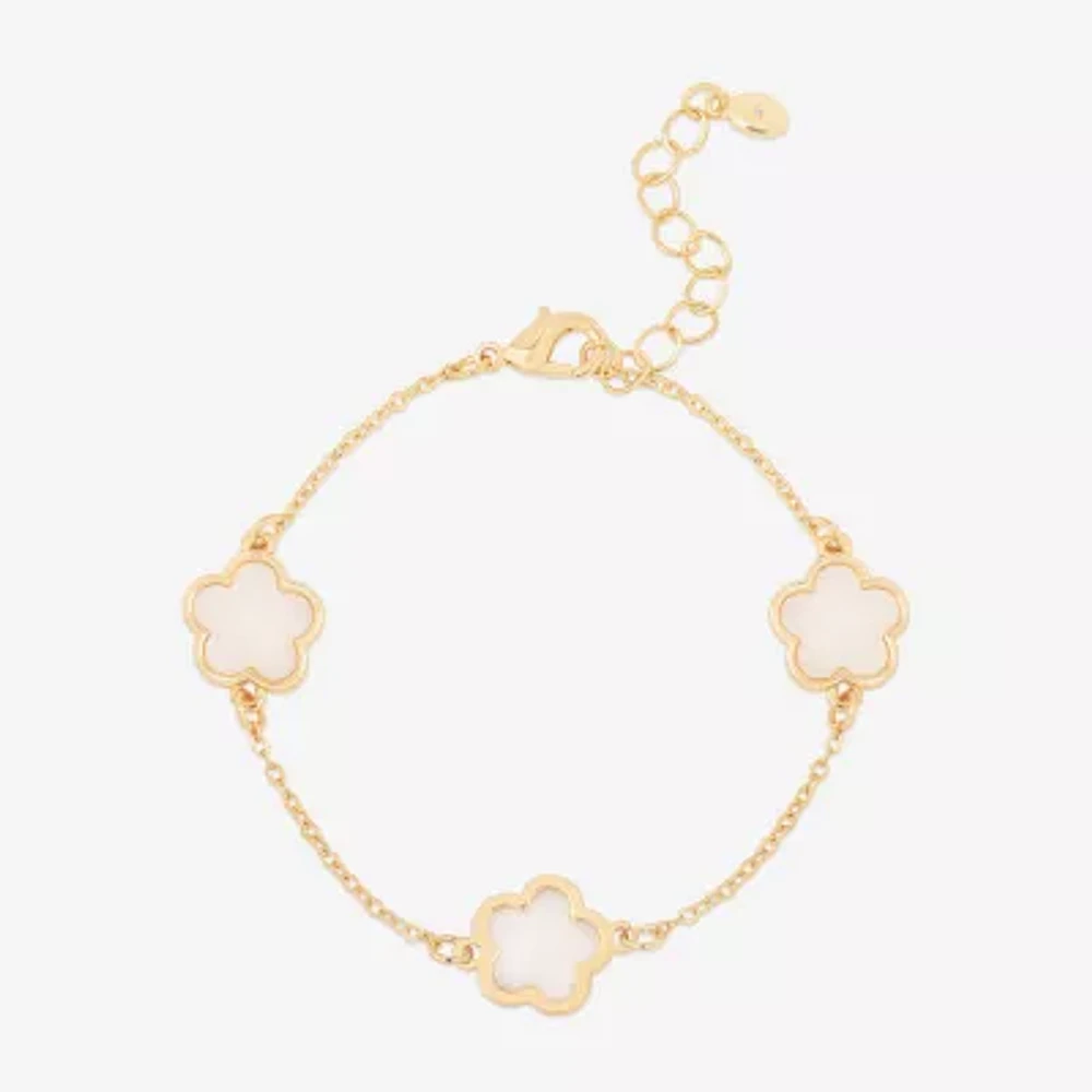 Bijoux Bar Delicates Gold Tone Womens Solid Link Flower Chain Bracelet