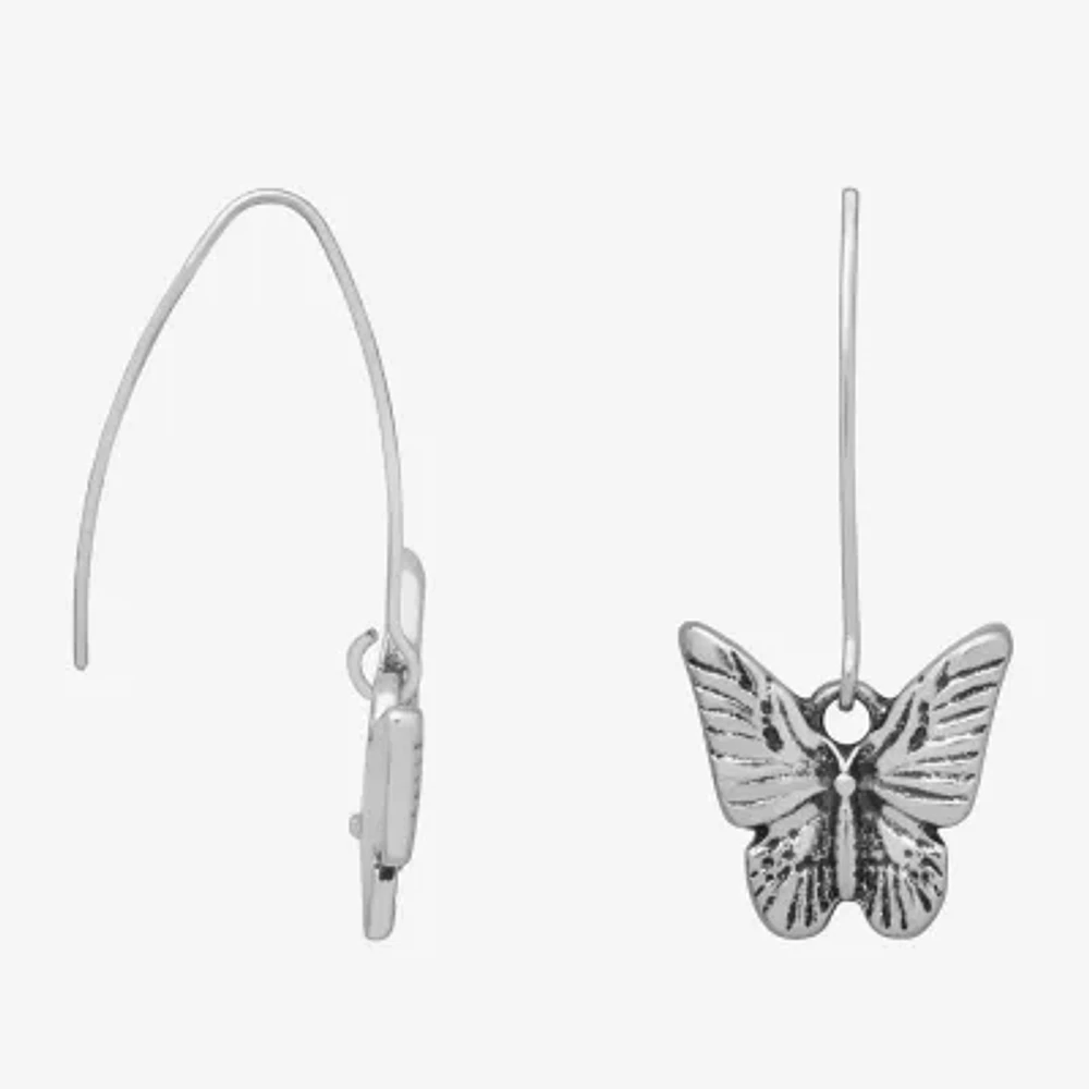 Bijoux Bar Delicates Silver Tone Womens Butterfly Drop Earrings