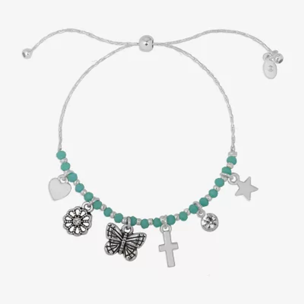Bijoux Bar Delicates Silver Tone Womens Glass Butterfly Charm Bracelet