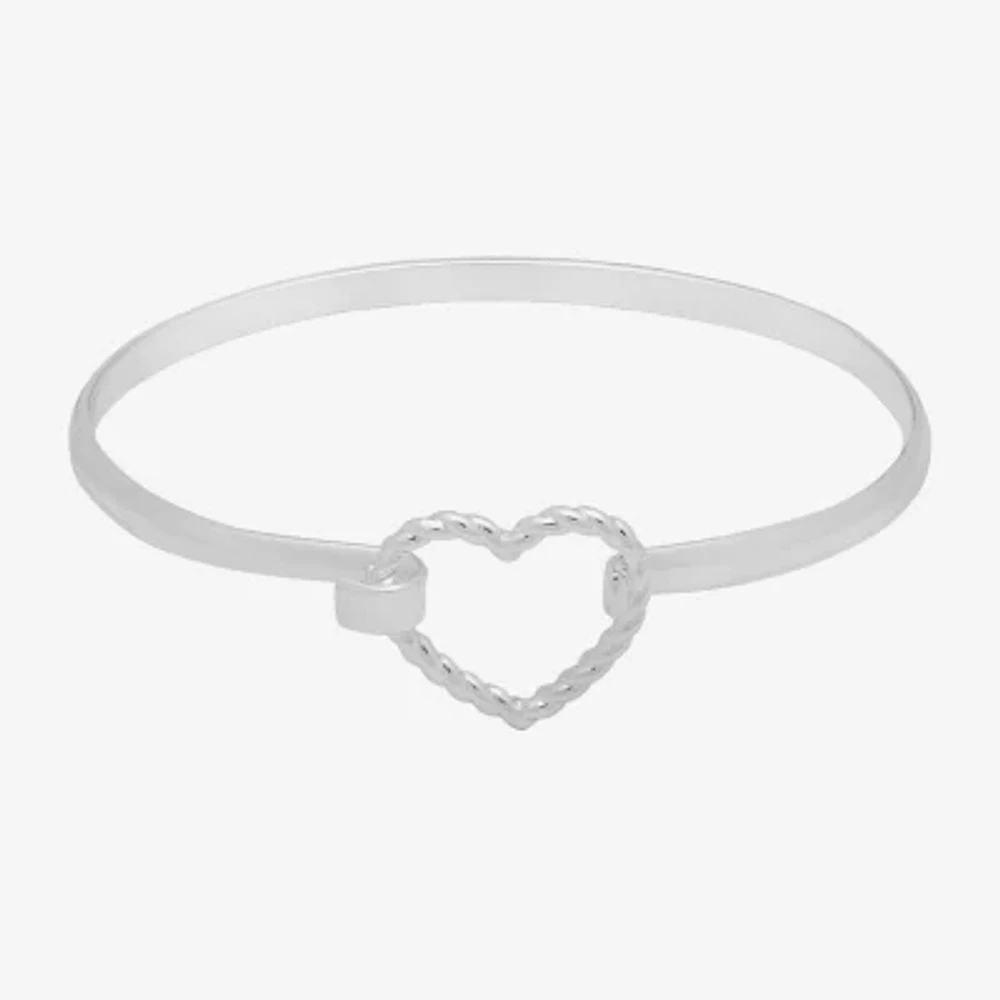 Bijoux Bar Delicates Silver Tone Womens Heart Bangle Bracelet