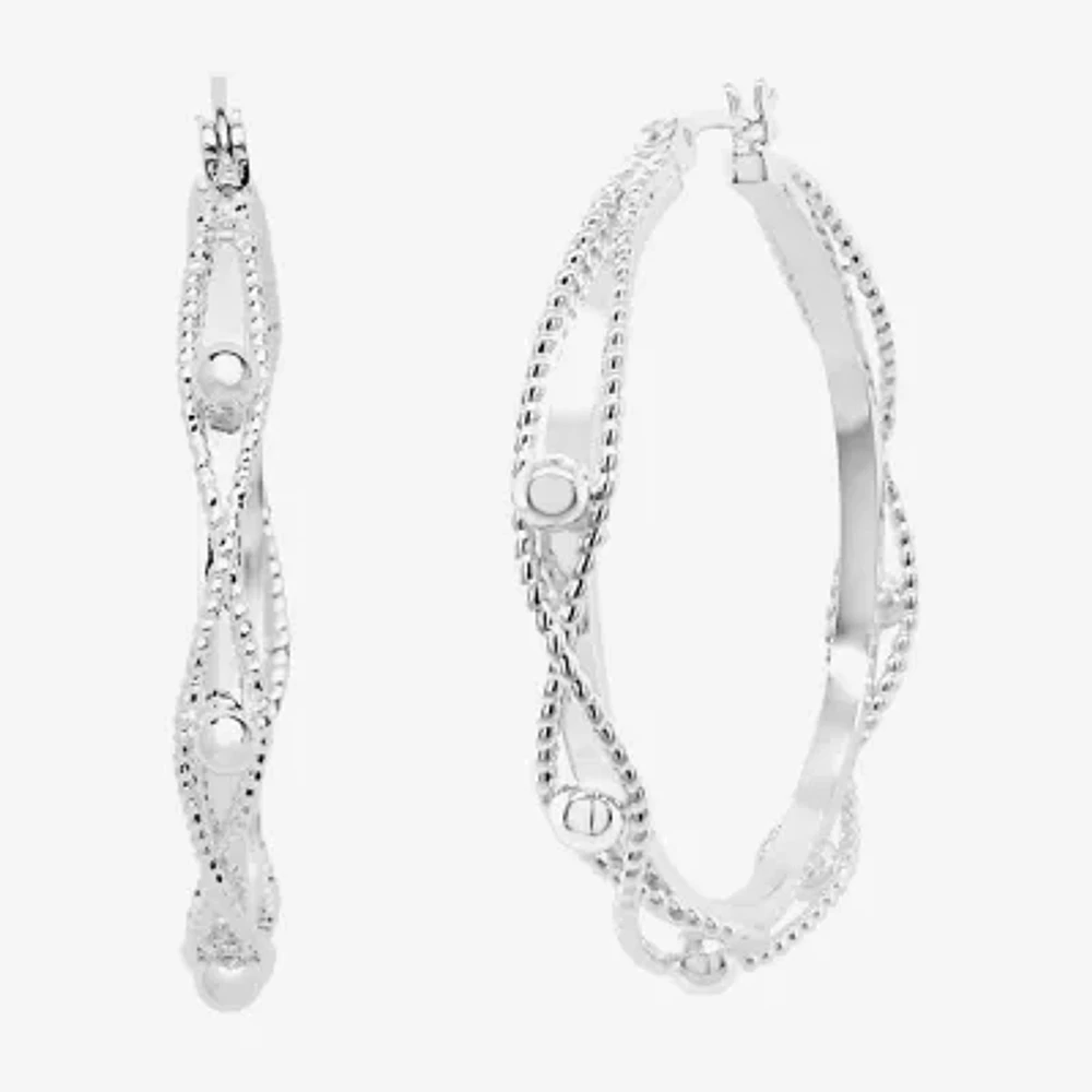 Silver Reflections Twisted Womens 42mm Hoop Earrings