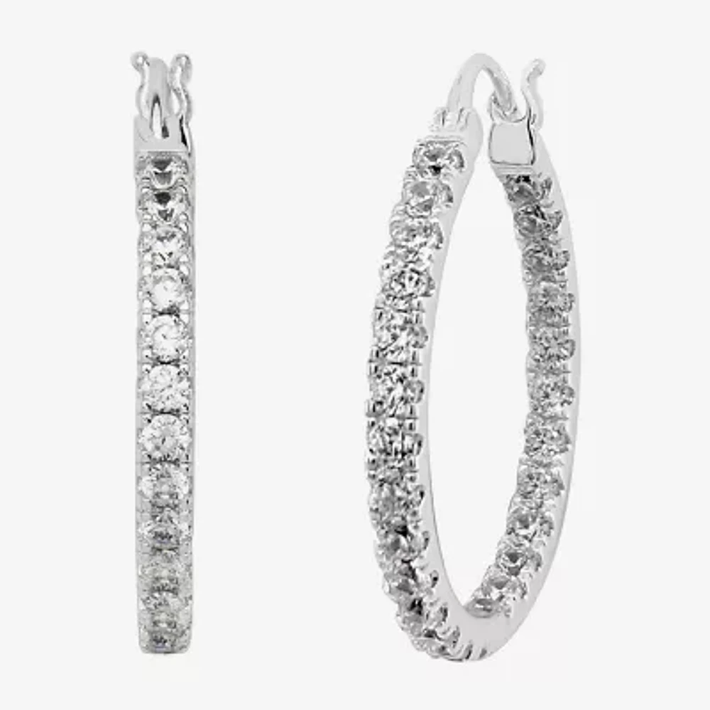 Silver Reflections Womens Cubic Zirconia 27.5mm Hoop Earrings