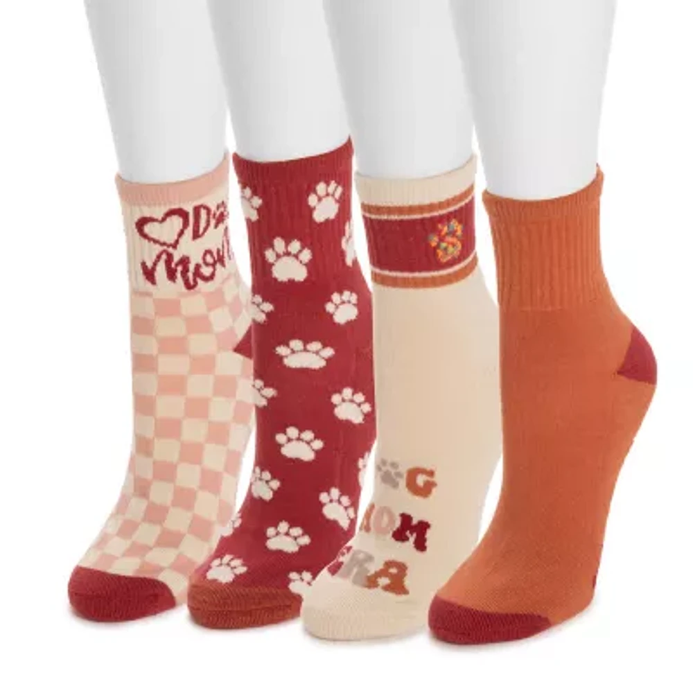 Muk Luks Womens 4 Pair Quarter Ankle Socks