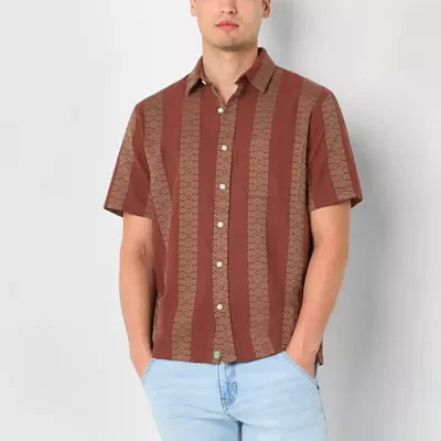 mutual weave Mens Short Sleeve Camp Shirt