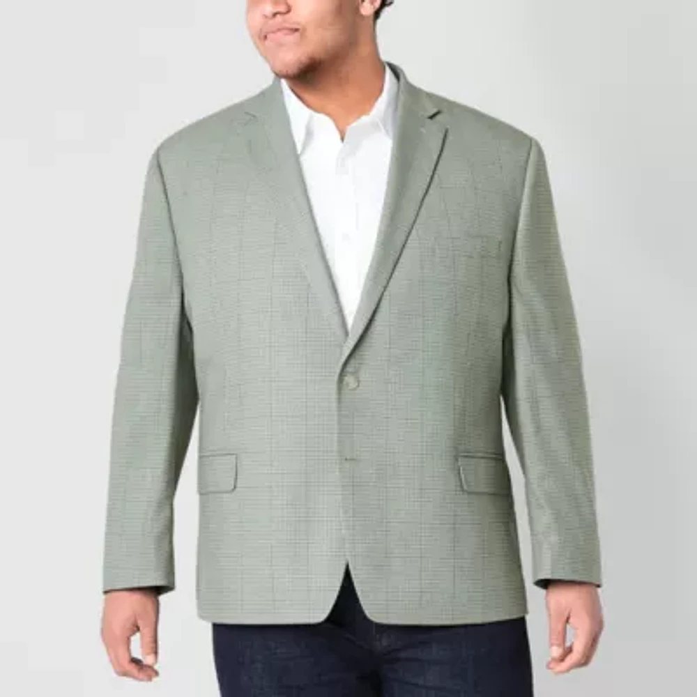 Shaquille O'Neal XLG Mens Big and Tall Plaid Stretch Fabric Classic Fit Sport Coat