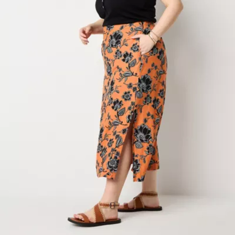 a.n.a Linen Blend Womens Long Plus A-Line Skirt