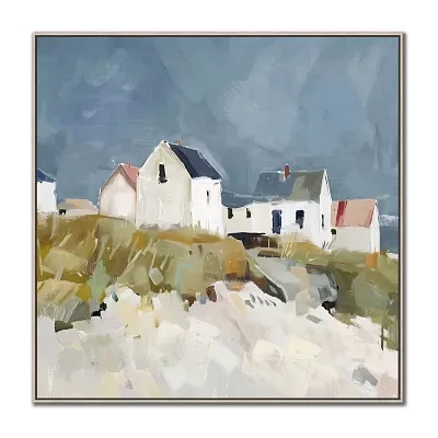 Streamline Art Seaside Cottages I Framed Canvas Art