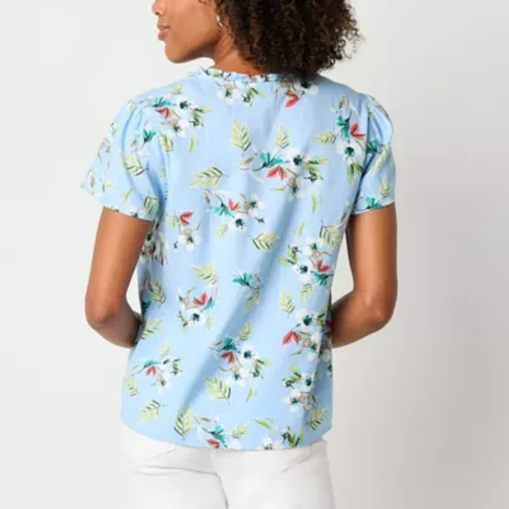 St. John's Bay Womens Split Crew Neck Short Sleeve Blouse