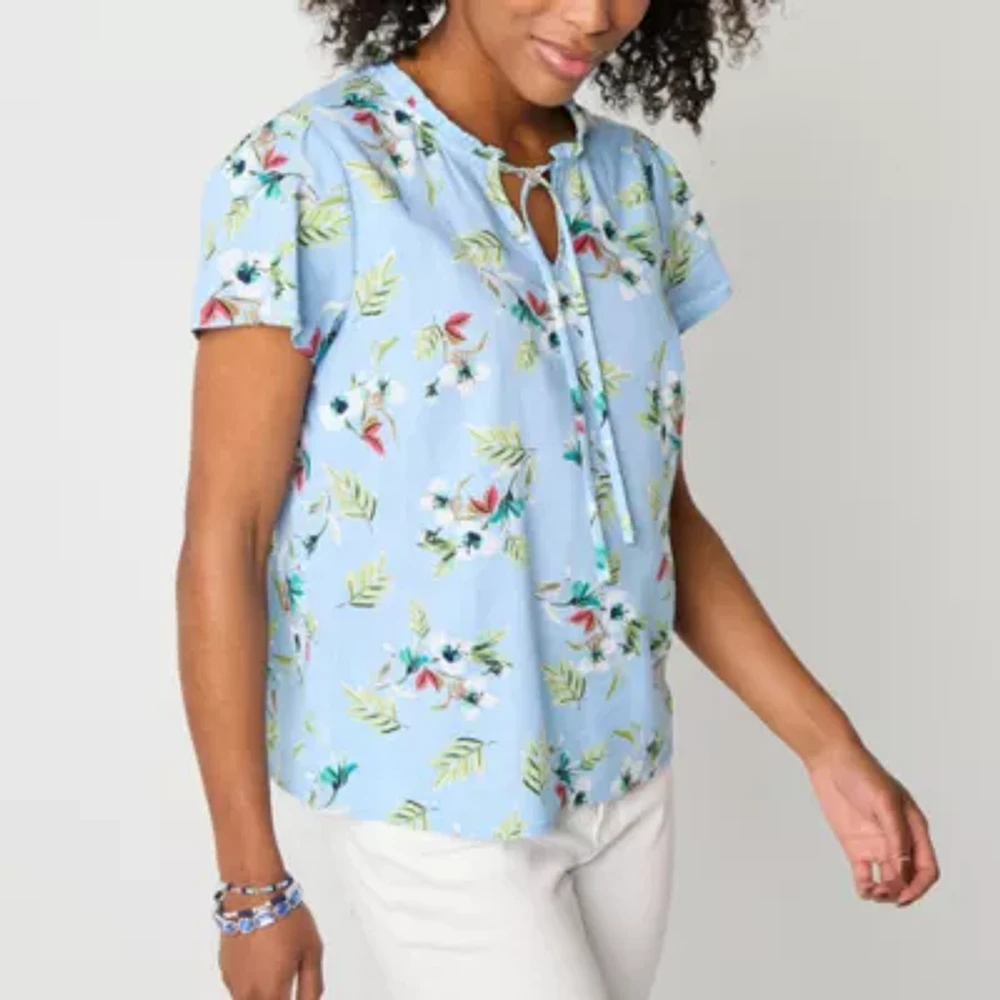 St. John's Bay Womens Split Crew Neck Short Sleeve Blouse