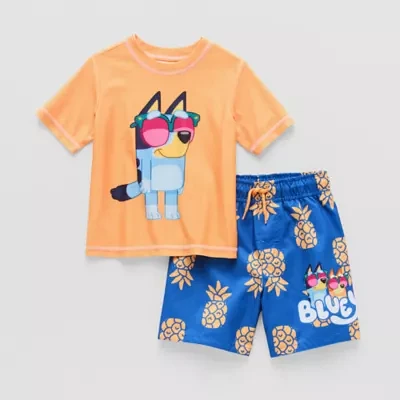 Toddler Boys Bluey 2-pc. Rash Guard Set