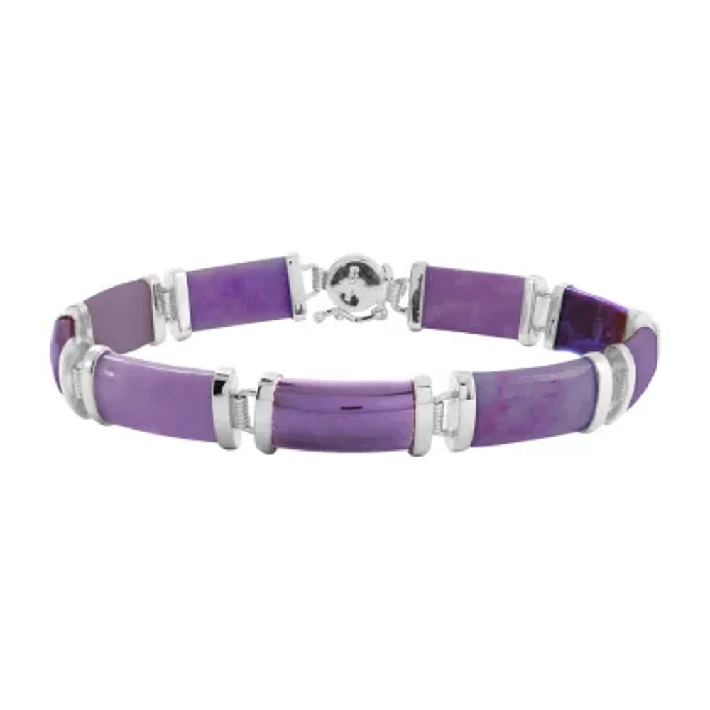 Womens Genuine Purple Jade Sterling Silver Tennis Bracelet