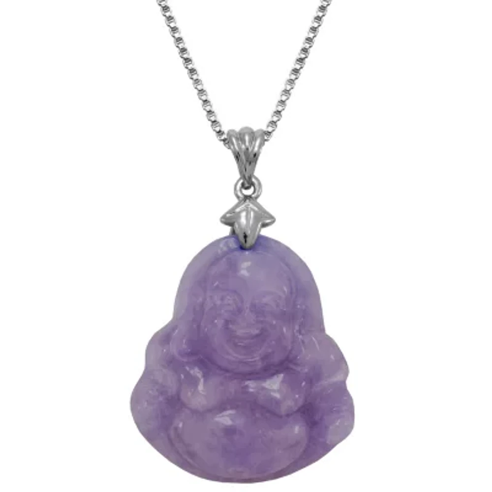 Buddha Womens Genuine Purple Jade Sterling Silver 18 Inch Pendant Necklace