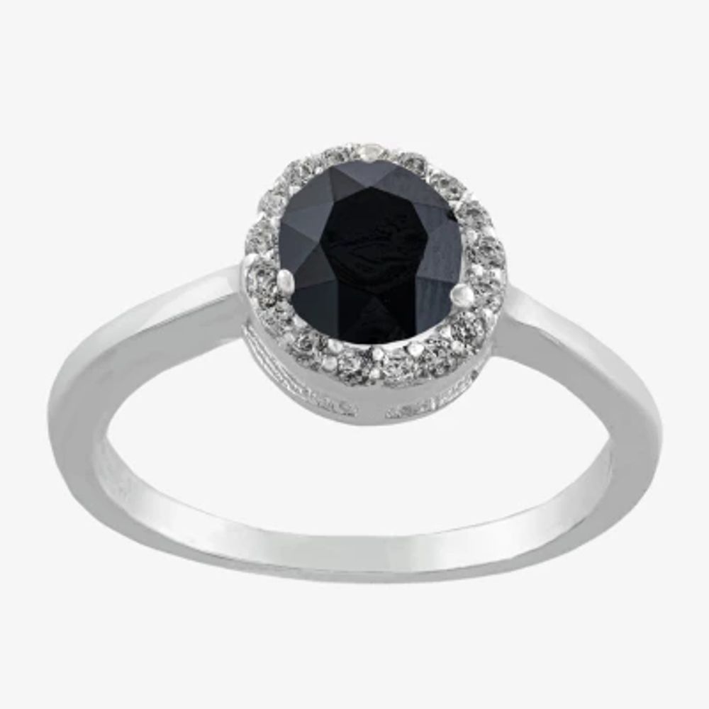 Silver Treasures Womens Blue Crystal Sterling Round Halo Engagement Ring