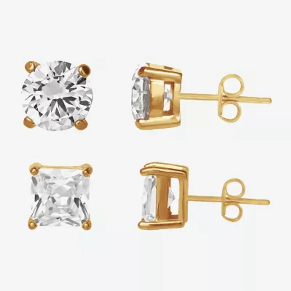 Shaquille O'Neal XLG Mens Lab Created Cubic Zirconia Stainless Steel 2 Pair Earring Set