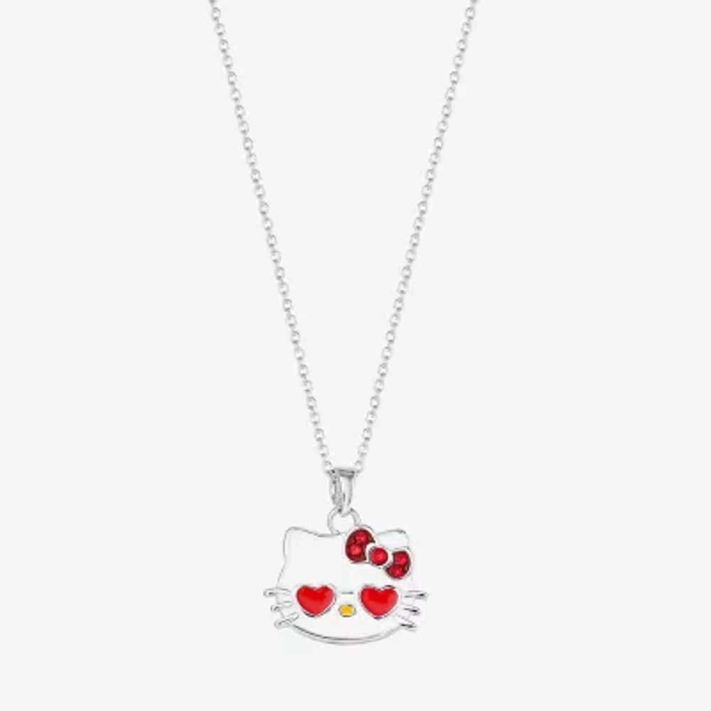 Hello Kitty Womens Red Crystal Pure Silver Over Brass Heart 18 Inch Pendant Necklace