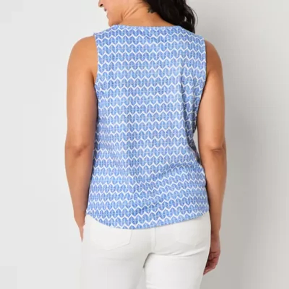 St. John's Bay Womens Keyhole Neck Sleeveless Tall Tank Top