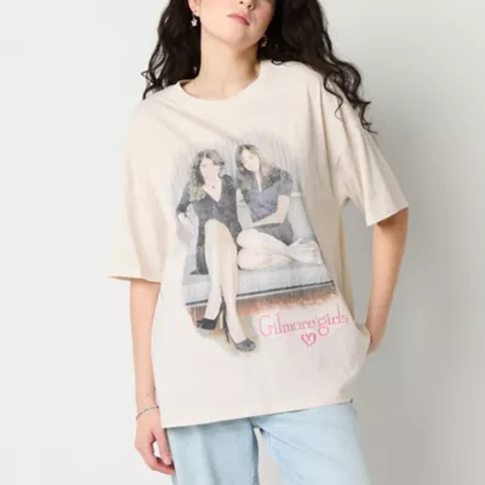 Arizona Womens Crew Neck Short Sleeve Oversized Juniors Graphic T-Shirt