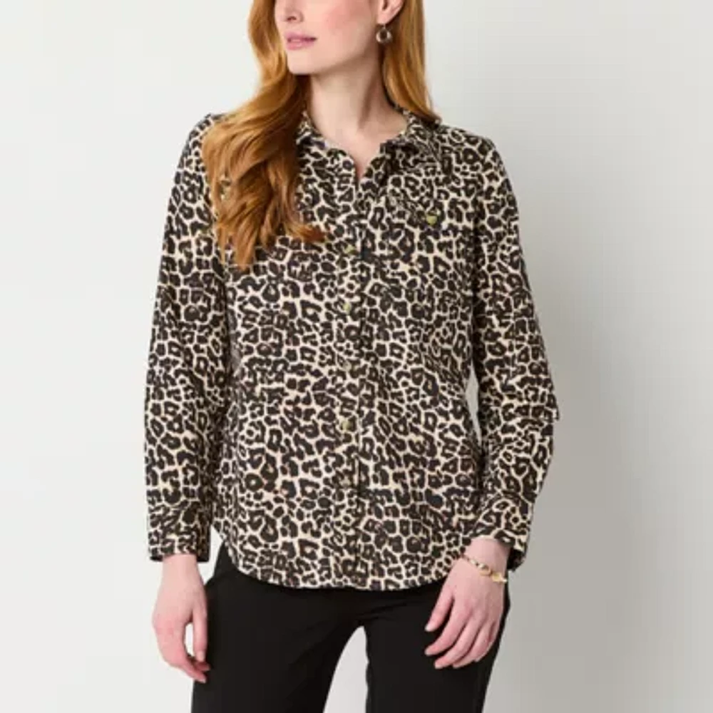 Liz Claiborne Womens Long Sleeve Fitted Regular Fit Button-Down Shirt