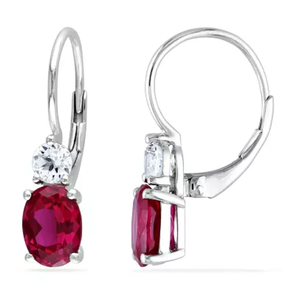 Womens Lab Created Red Ruby Sterling Silver Drop Earrings