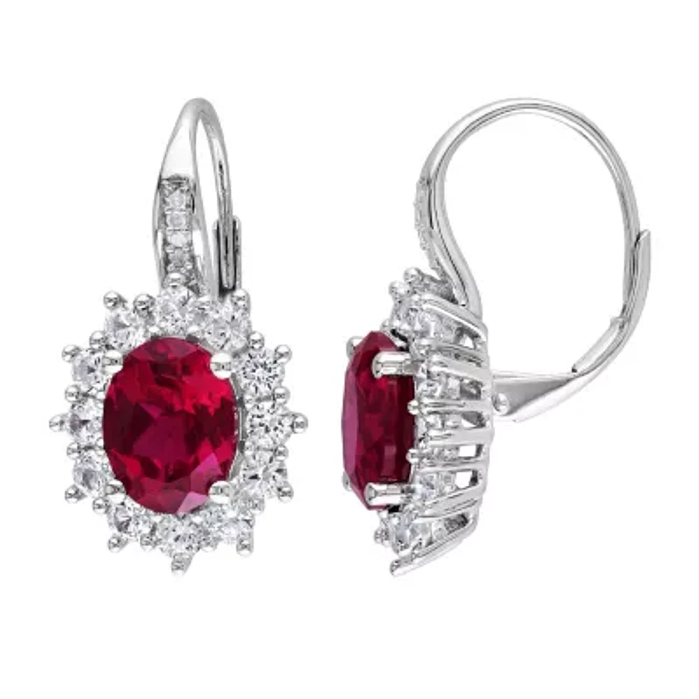 Womens Diamond Accent Lab Created Red Ruby Sterling Silver Drop Earrings