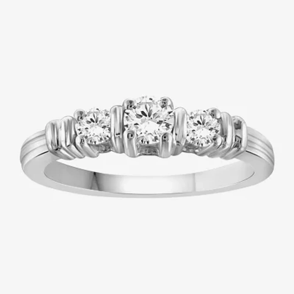 Womens 1 CT. T.W. Cubic Zirconia Sterling Silver 3-Stone Promise Ring