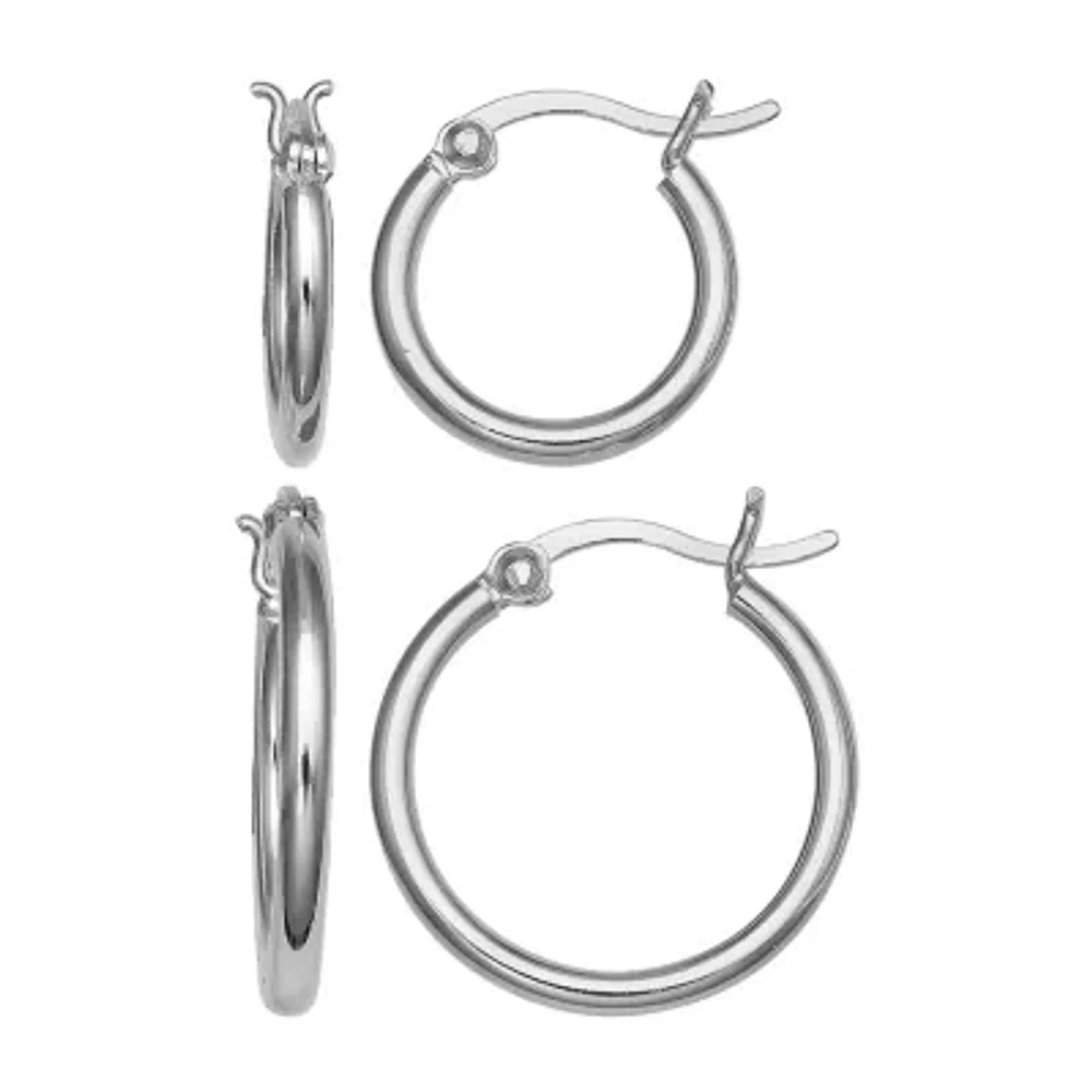 Silver Treasures Polish Womens Sterling Silver 2 Pair Earring Set