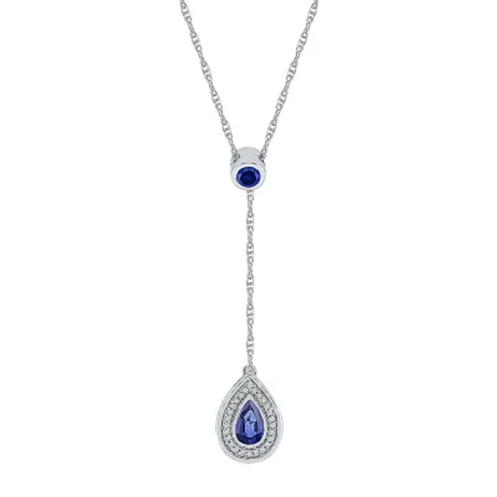 Womens Blue Sapphire Sterling Silver 18 Inch Y Necklace