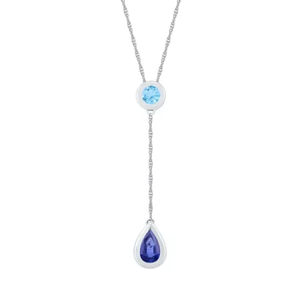 Womens Blue Sapphire Sterling Silver 18 Inch Y Necklace