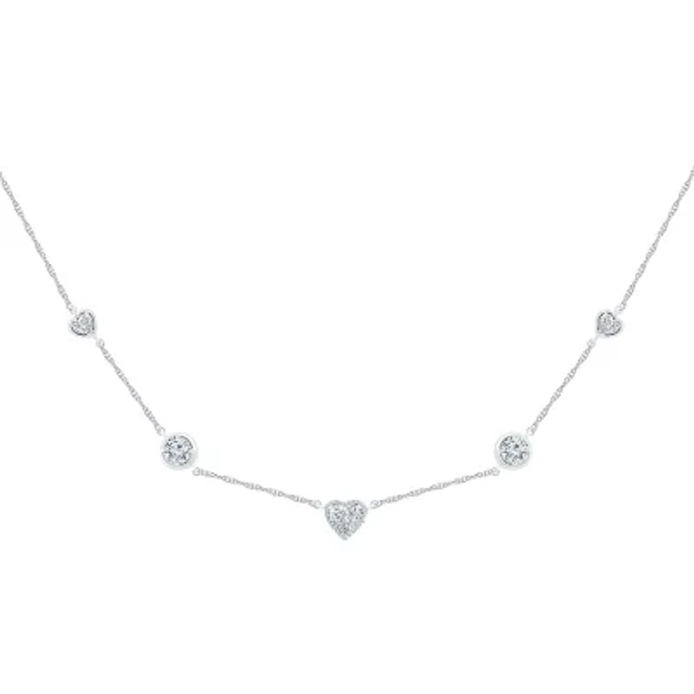 Womens Diamond Accent Lab Created White Sapphire Sterling Silver Heart 18 Inch Pendant Necklace