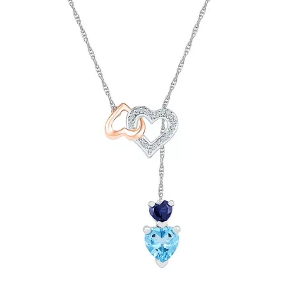 Womens Diamond Accent Genuine Blue Topaz 10K Rose Gold Sterling Silver Heart 18 Inch Pendant Necklace