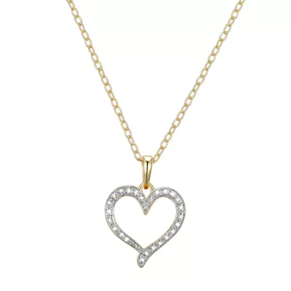 Sparkle Allure Internet Catalog Womens Natural White Diamond Accent 18K Gold Over Brass Heart 18 Inch Pendant Necklace