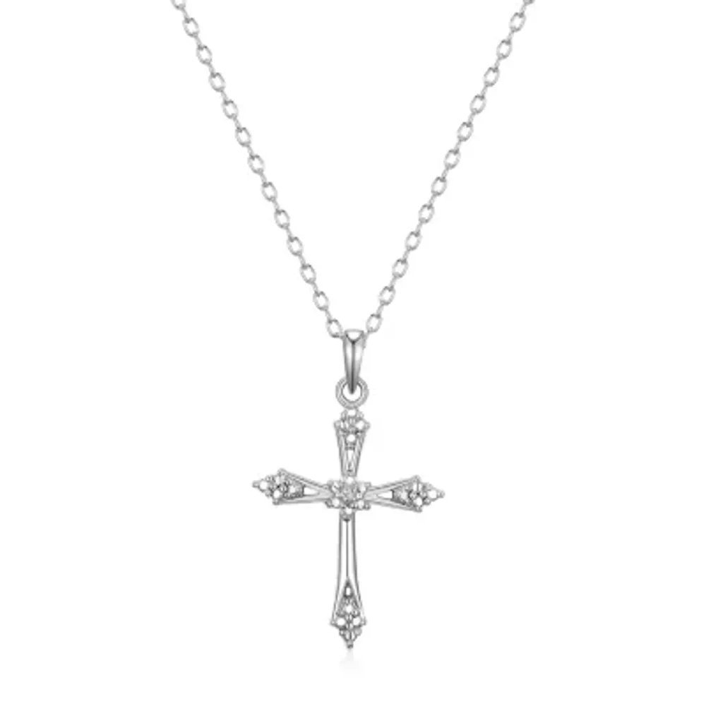 Sparkle Allure Womens White Diamond Accent Pure Silver Over Brass Cross 18 Inch Pendant Necklace
