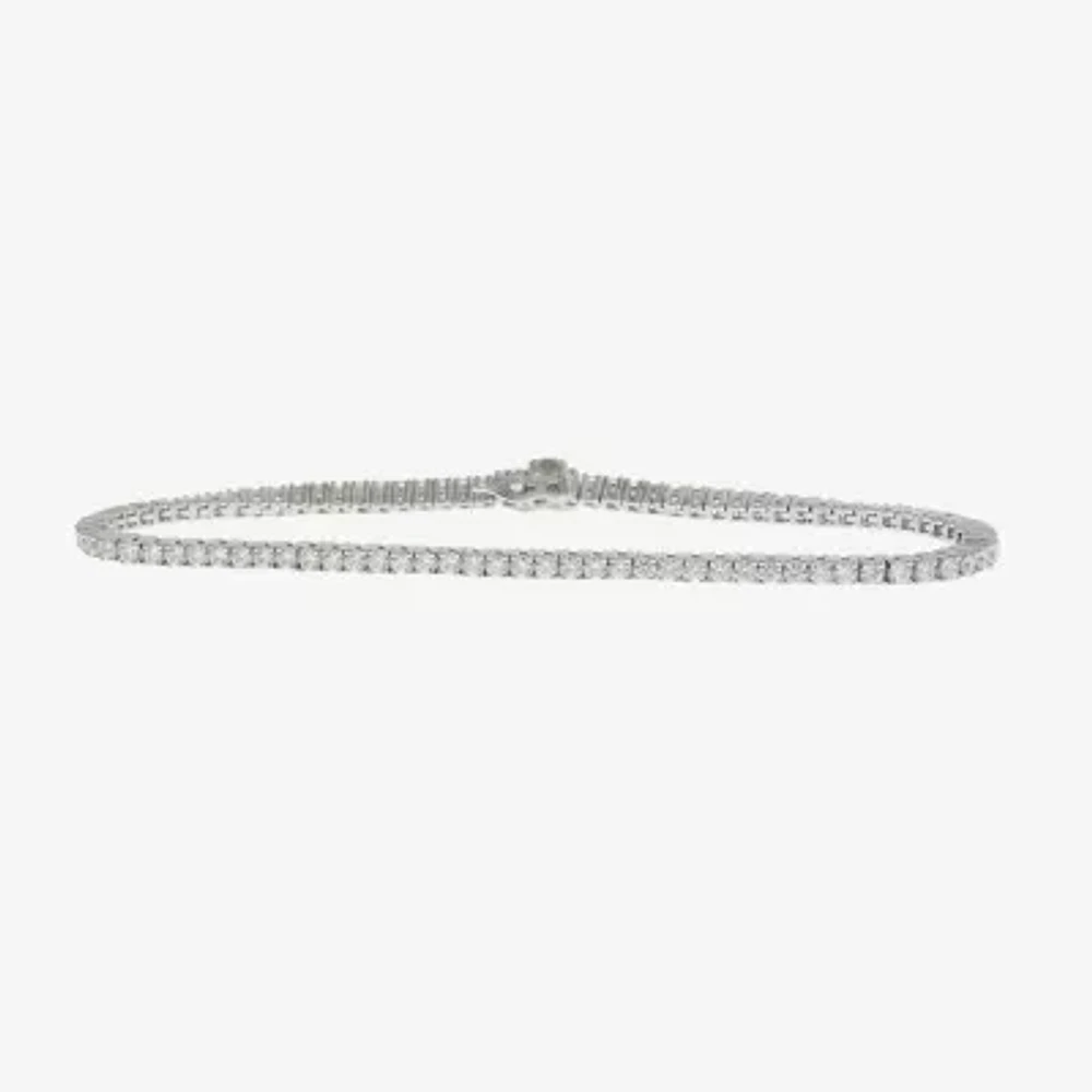 (E-F / Vs2) Womens 3 CT. T.W. Lab Grown White Diamond Sterling Silver 7 Inch Tennis Bracelet