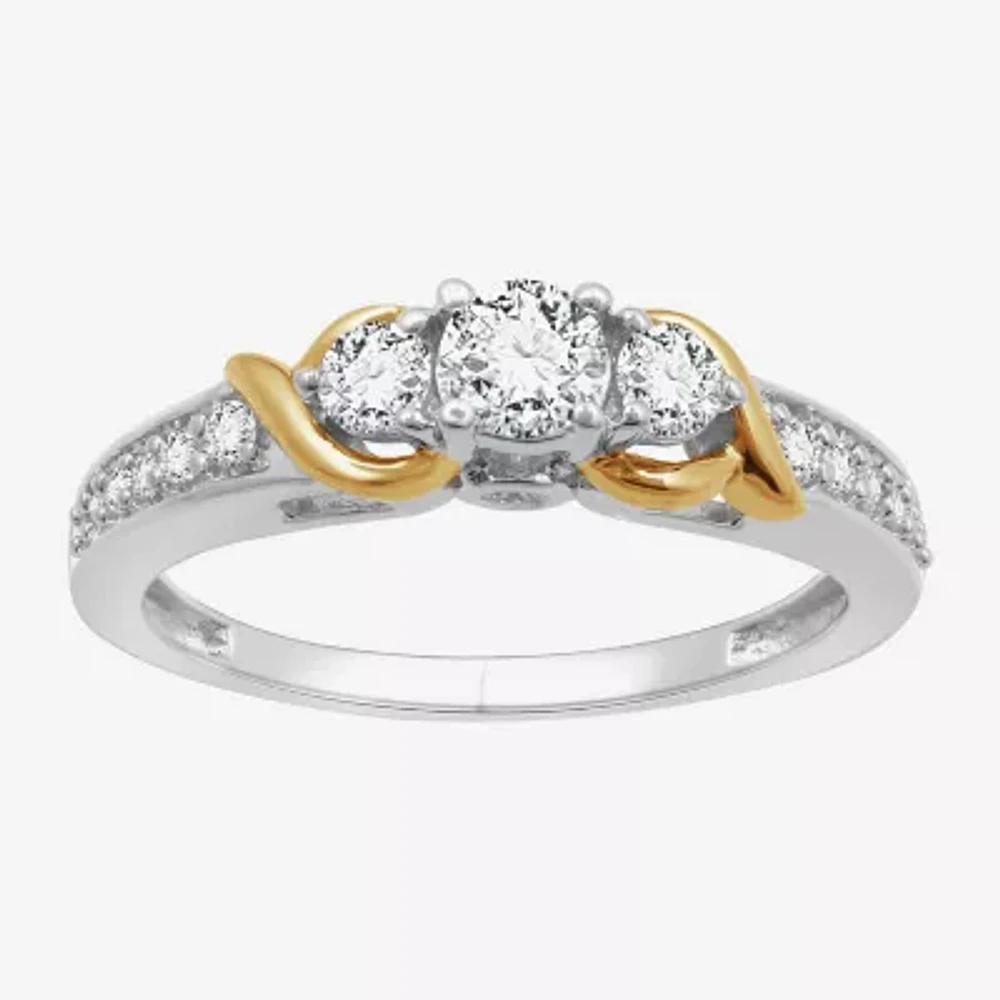 (H-I / I1) Womens 1/2 CT. T.W. Lab Grown White Diamond 14K Gold Over Silver Sterling Side Stone Engagement Ring
