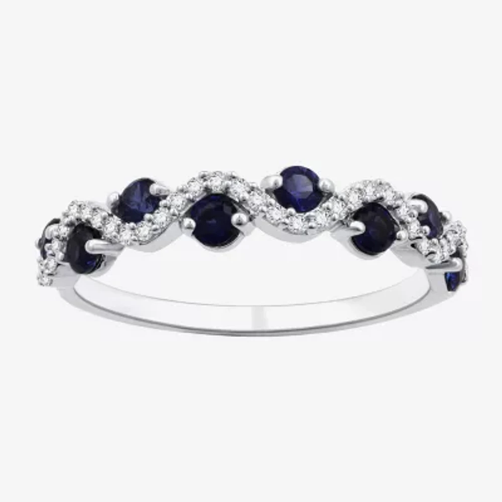 I Said Yes (H-I/I1) Womens 1/8 CT. T.W. Lab Created Blue Sapphire Sterling Silver Wedding Band