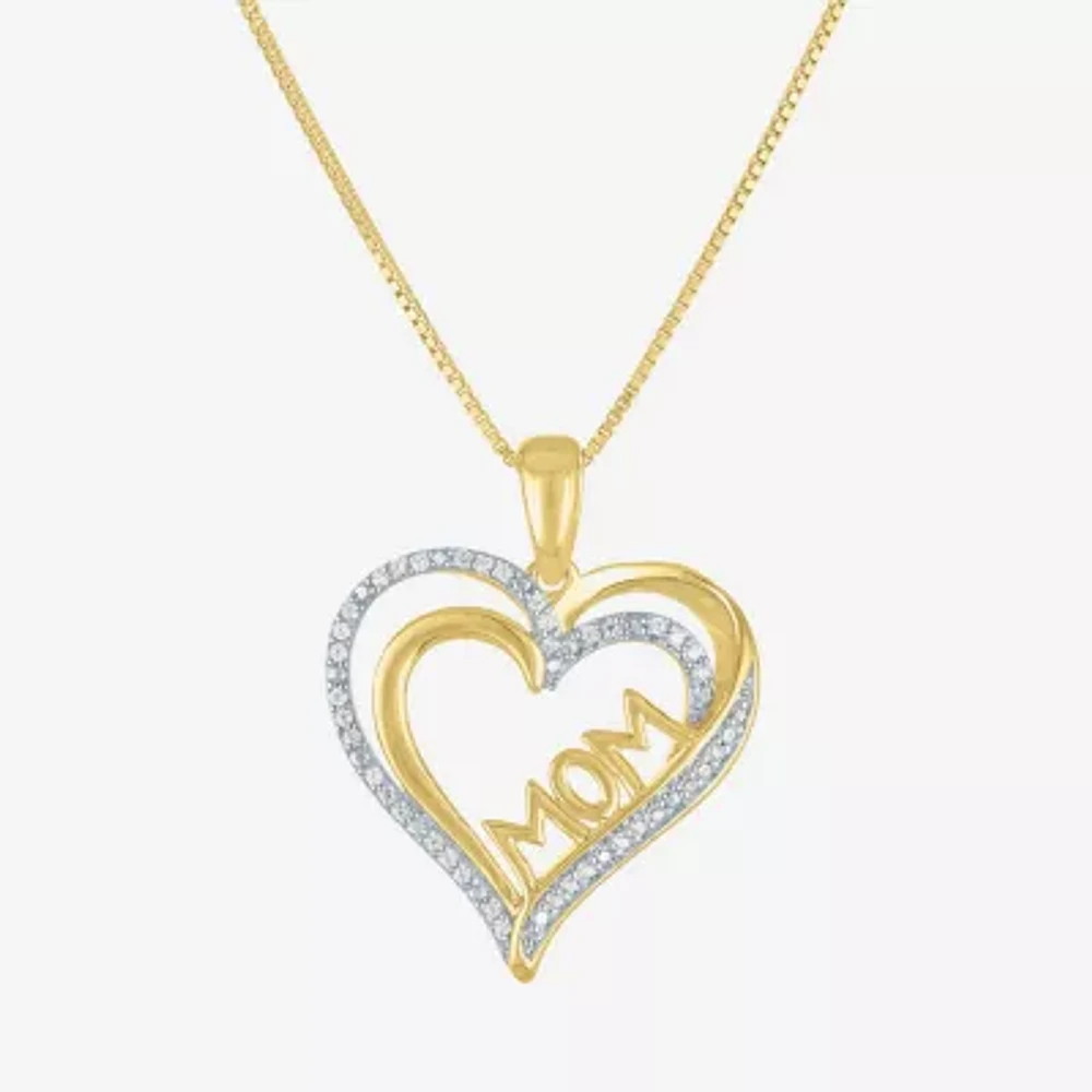 "Mom" Womens 1/10 CT. T.W. Natural White Diamond 14K Rose Gold Over Silver Heart 18 Inch Pendant Necklace