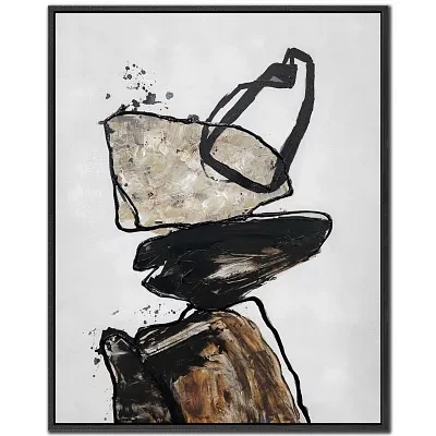 Streamline Art Balancing Stones I Framed Canvas Art