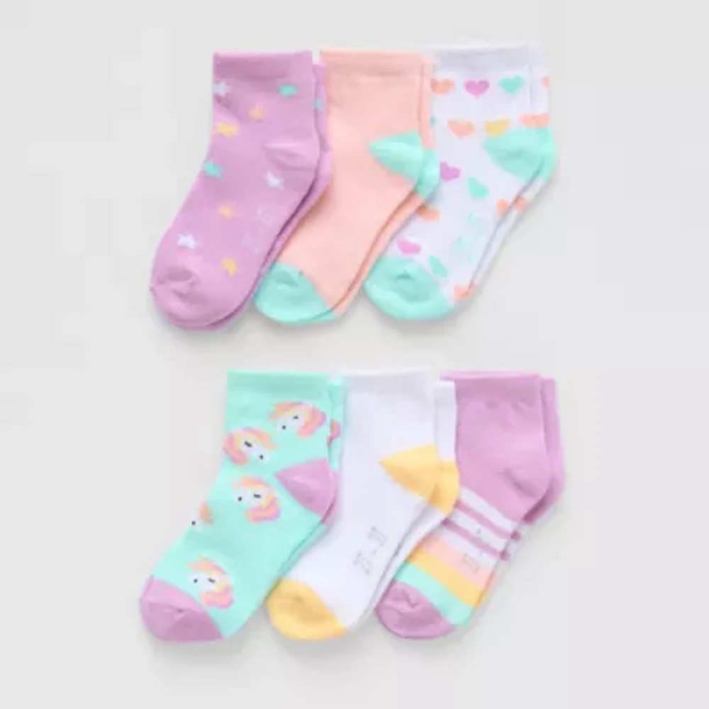 Okie Dokie Toddler Girls 6 Pair Quarter Ankle Socks