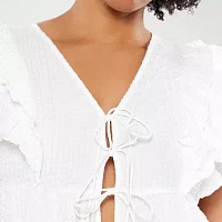 Forever 21 Womens V Neck Short Sleeve Juniors Plus Crop Top