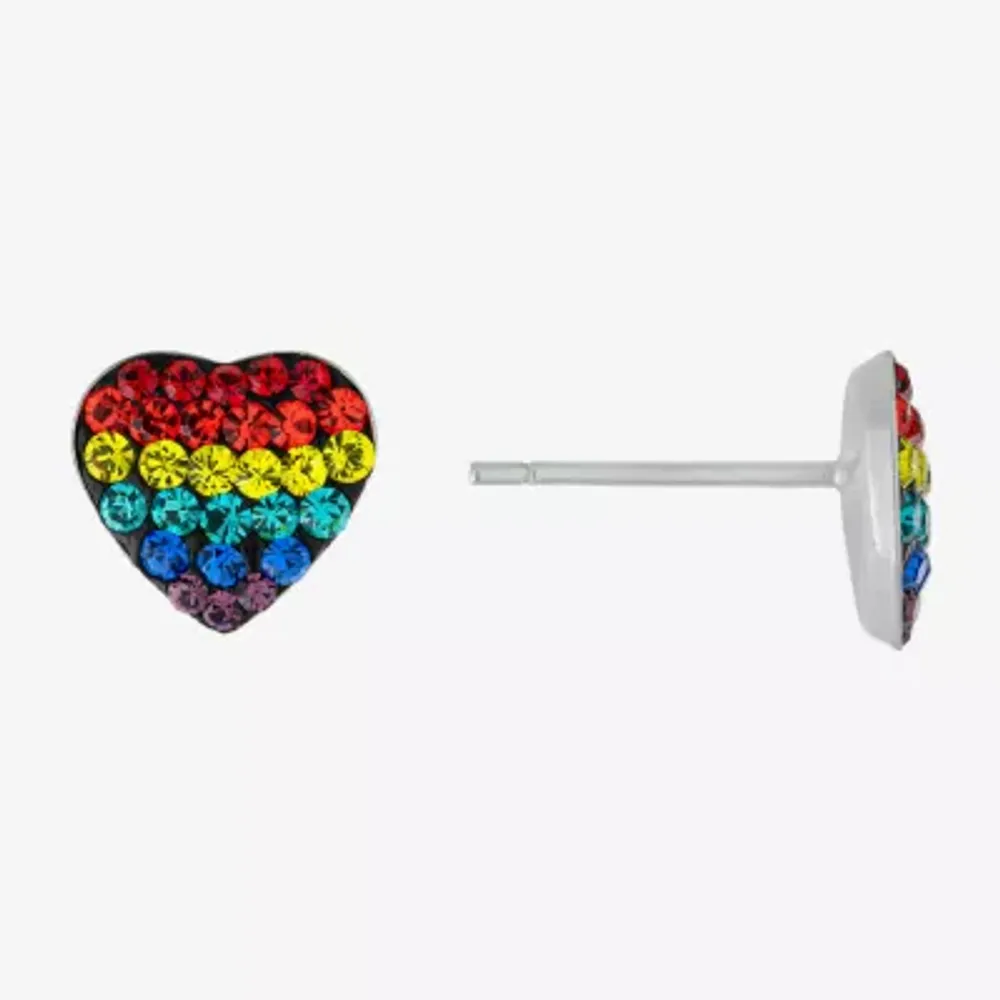 Silver Treasures Multi Color Crystal Sterling Silver 8.4mm Heart Stud Earrings